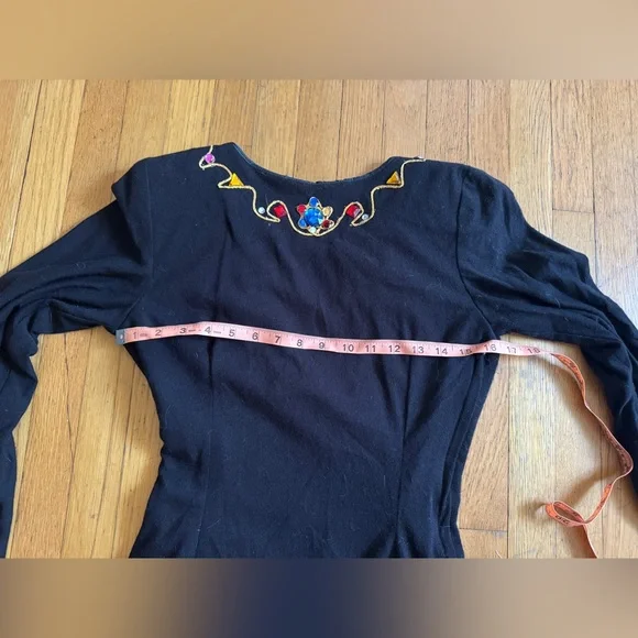 80s Vintage Long Sleeve Gothic Jewel-Trimmed Mini Dress Sz Sm - Picture 8 of 9